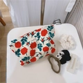 Trousse à maquillage vintage en coton avec roses rouges sur table blanche - Rose Rouge