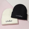 Winter rib-knit beanies in black and cream featuring embroidered Weekeep logo script - One Size / Black + White (2-Piece Set)