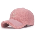 Chic pink lamb wool baseball hat for women featuring ivory embroidered C letter - All Pink