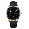 Detail of rose gold case and black matte dial with date window on a quartz watch - Black Strap Rose Gold Case Black Dial