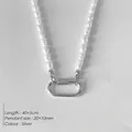 Perlenkette aus Edelstahl in Silber mit ovalem Verschluss-Anhänger, Länge 40+5cm - Kleiner Karabiner Perlenkette (XNL0050-1) / Silber
