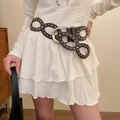 Vintage dark brown leather waist belt with silver rivets and oval cut-out rings - Hollow Oval Ring Rivet Style (HN10235)