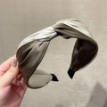 Elegant twisted satin headband in beige and dark coffee brown with a silky finish - Coffee White