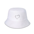 Dettaglio della stampa a cuore e farfalla su un cappello a secchiello bianco in cotone - M (56-58cm) / Bianco