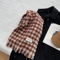 Plaid tassel scarf in red, white and blue houndstooth pattern for autumn and winter - Red Star