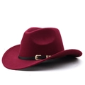 Classic wine red wool felt western cowboy hat with a leather band and gold buckle - M (56-58cm) Adjustable / Burgundy