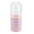 Roze PU-lederen make-up borstelhouder met transparante deksel en golftextuur - Golfpatroon Stijl / Roze