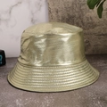 Metallic gold PU leather bucket hat for women with retro laser finish and shiny texture - M (56-58cm) / Gold Laser Stripe