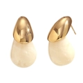 Minimalist 18K gold plated drop earrings with white marble texture stone charms - Candy Color Water Drop Studs / Gold White