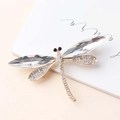 Broche libellule dorée élégante avec de grandes ailes en cristal et des strass brillants - Blanc
