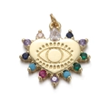 Detail of gold heart pendant with evil eye motif and colorful inlaid gemstones - Colorful Stone Heart Eye
