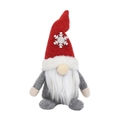 Gnome de Noël en peluche avec bonnet rouge à flocons et longue barbe blanche sur blanc - Chapeau Rouge avec Flocon de Neige / Rouge