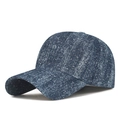 Retro deep blue denim baseball cap with white speckled starburst pattern and curved brim - Deep Blue Rhinestone