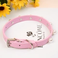 Collier rose en cuir pour animaux avec perles blanches et boucle en diamant étincelant - Rose