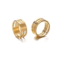 Gold finish stainless steel open ring with triple-layered hollow geometric design - Inner Diameter 18mm / Gold