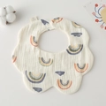 Detail of 100% cotton gauze baby bib with rainbow cloud patterns and soft texture - Gauze Flower Wrap - Oil Painting Rainbow