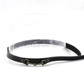 Detail of dark leather hat band featuring a bronze metal horse bit buckle and metal rivets - 19 Bronze Horsebit Band