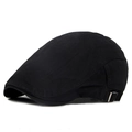 Classic black cotton flat cap with adjustable metal buckle and twill fabric finish - Adjustable / Black