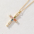 Gold cross pendant necklace with colorful zircons in pink blue and green stones - Gold Colorful Pavé Cross (0100Q)