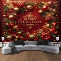 Tapiz navideño rojo con letras doradas Merry Christmas y agujas de pino festivas - 300x230cm / Rojo Clásico