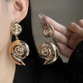Chunky gold snail spiral drop earrings in a high-gloss metallic finish for women - E2378 Spiral Snail