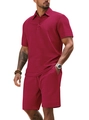 Completo casual da uomo bordeaux con polo e pantaloncini in maglia a nido d'ape - S / Borgogna