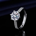 Classic silver ring featuring a round brilliant-cut gemstone with double-row side stones - 1 Carat [6.5mm] Ljz-241 / Adjustable Open