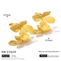 Polished 18K gold plated stainless steel floral earrings with textured petals - Striped Texture Layered Petal Shape (NB-E1624)