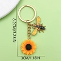 Golden bee and sunflower keychain with pearl charm, length 8.2cm/3.23in for bags - Yellow Sunflower Style