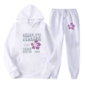 Survêtement deux pièces en molleton blanc avec motif floral violet Siesta Key Florida - L (XXL) / Haut Et Bas / Blanc (50)