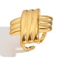 Vintage 18K gold plated stainless steel open ring with hammered flower pattern - Cross Texture Wide Open Ring-Gold