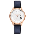 Minimalist women's quartz watch with blue satin strap and rose gold creative silhouette dial - Blue