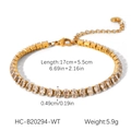 Detail of gold tennis bracelet with cubic zirconia and extension chain measurements - White Transparent Style (HC-B20294-WT)