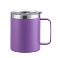 Detail view of purple 12oz stainless steel mug with matching handle and clear sliding lid - 12oz / Purple