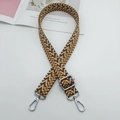 Adjustable bohemian style woven replacement shoulder strap with orange geometric pattern - Light Pink Grey Brown + Silver Hook