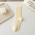 Light yellow crew socks with white lace trim and vertical ribbed texture for women - One Size / Milky Yellow