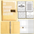 Golden glitter A6 binder for 100 envelope savings challenge with a secure 3-digit lock - 100-Day Set + Smiley Cards / Iridescent Yellow