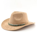Cappello da cowboy etnico in camoscio kaki con nastro di perline turchesi e argento - M(56-58cm) / Cammello