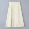 Falda midi evasé blanco crema en tejido de tweed texturizado con silueta de cintura alta - S / Blanco Roto