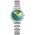 Minimalist silver steel watch with green gradient dial and single yellow needle - Silver Case Blue-Green Dial