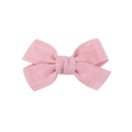 Detailed view of a handmade pink fabric bow hair clip with textured cotton linen finish - Light Pink (11)
