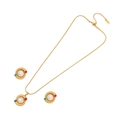 Vintage gold necklace and earrings set with square cat eye stone and colorful gems - Pearl Twisted Rope Style (2#)