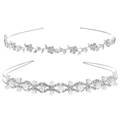 Close-up of dual silver headbands with sparkling rhinestones and elegant pearls - 2-Piece Set Silver