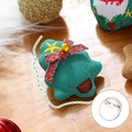 Handmade fabric Christmas tree brooch with green knit texture and golden bell details - Christmas Tree - Brooch Style
