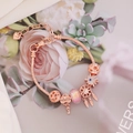 Rose gold owl charm bracelet with heart, feather, and pink beads on a romantic background - Dreamcatcher Heart Key Pink Beads Style (3#)