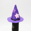 Purple felt mini witch hat wine bottle topper with black strap and glitter stars - Halloween Purple Bottle Hat