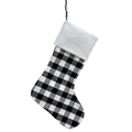 Calza di Natale grande a quadri neri e bianchi con risvolto in peluche bianco e gancio - Quadri Bianchi e Neri - 1 Pezzo
