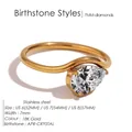18K gold plated stainless steel wave ring with 7mm pear cut zircon birthstone - US 6 / April White
