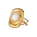Anello vintage francese in acciaio inossidabile placcato oro 18K con pietra bianca - Anello Aperto Ovale Irregolare Con Pietra Bianca (R752)