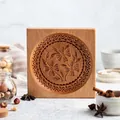 Rectangle beechwood cookie mold with intricate floral carving for creative baking - Calico Cat